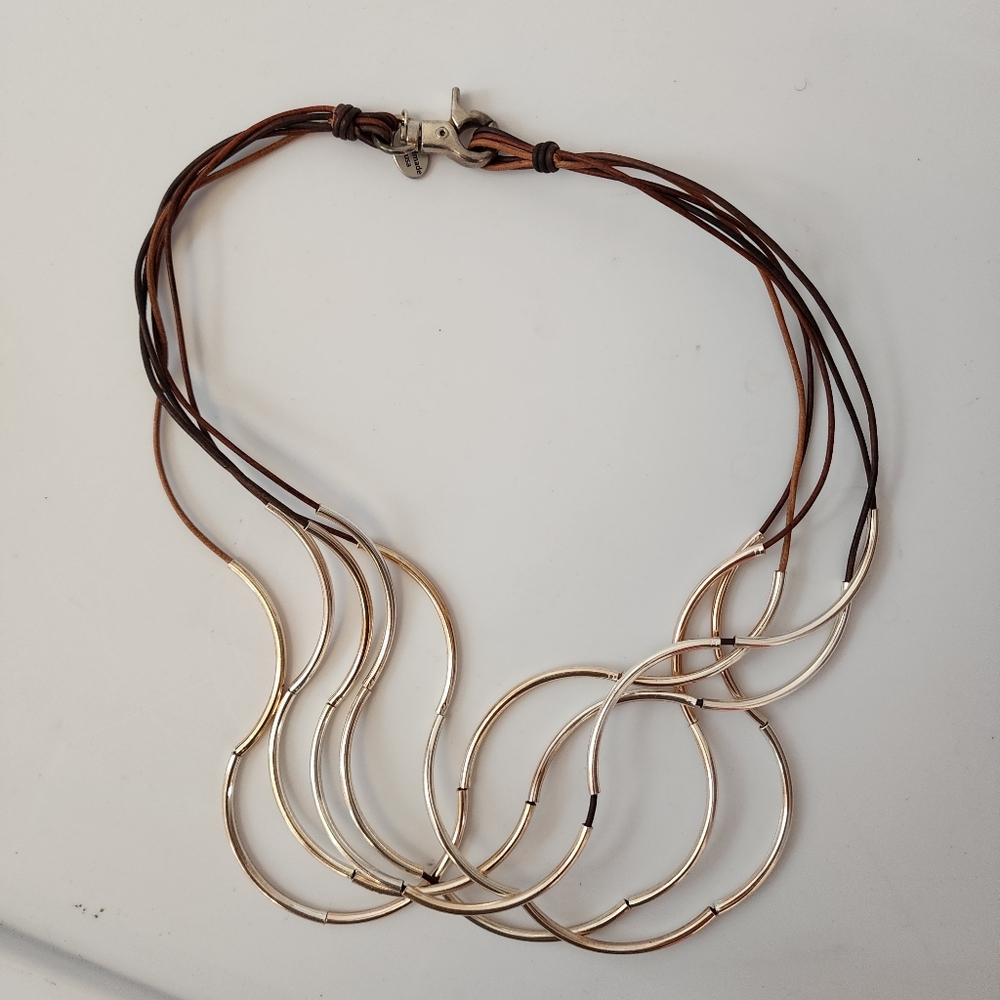 Lizzy James Brown Leather Multi Cord Necklace Wrap Bracelet